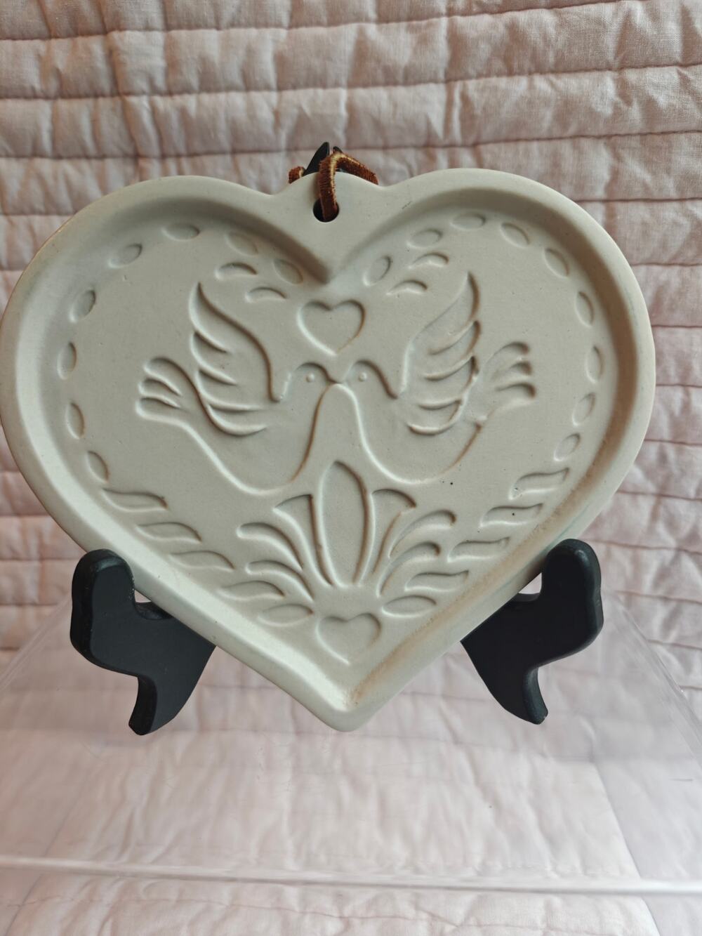 Vintage 1999 Hermitage Pottery Stoneware Heart Lovebirds Doves Wall Plaque Mold